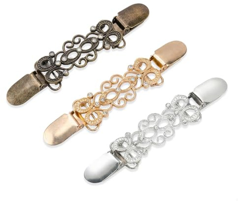 3 Broche Femme Vetement - Clips à Cardigan Rétro - Femmes et Filles pour Boucles Echarpe Dorées, Argentées et Noires Clips pour Robes pour Chemisiers Broches Robes et Pantalons