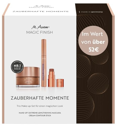 M. Asam MAGIC FINISH Make-up Geschenkset – Make-up Mousse Classic (30 ml), Extreme Lengthening Mascara Deep Black (7 ml) & Cream Contour Stick Light-Medium (5 g) – Teint, Länge & Kontur Set für Frauen