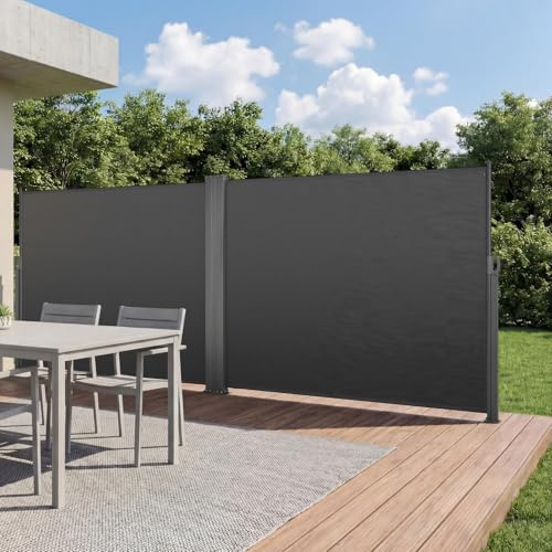 VEVOR Tenda Laterale Retrattile 180 x 600 cm da Esterno, Pannello Avvolgibile per Patio con Tessuto in Poliestere Impermeabile Parasole Colore Grigio, Frangivista per Giardino Cortile Balcone Piscina