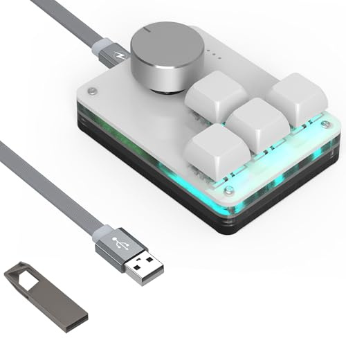 Geekria USB Mini 4-Tasten + Knopf One-Hand mechanische Gaming-Tastatur, anpassbare 3-Layer-Makrofunktion OSU Micro, RGB, Silent, Red Switches, Windows XP/7/8/10/11 & Mac