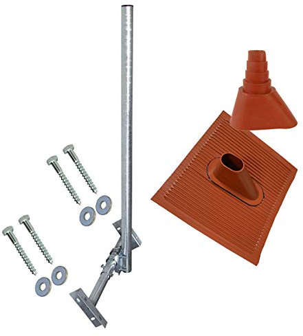 Premium X Basic X120-48F SAT TV Dachsparrenhalter feuerverzinkt 120cm Mast Aufdach Sparren-Halterung für Satellitenschüssel + UKW LTE-Antenne | Dach Montage-Set rot