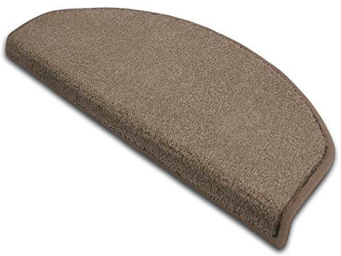 Floordirekt Stufenmatte Dynasty Velours | Halbrund oder eckig | Schutz für Treppenstufen | weicher Hochflor | In 3 zusätzlichen Farben (Stufenmatte halbrund 15 Stück, Hellbraun)