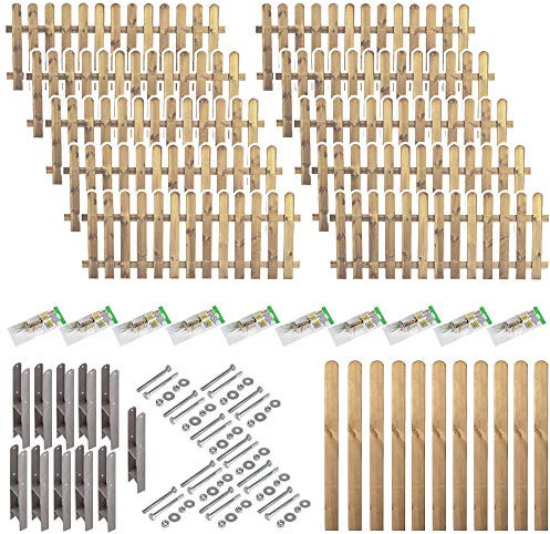 Komplett-Set Latten-Zäune Friesenzaun // 10 Zaunelemente (200 x 100 cm (B x H)) inkl. Zubehör //ca. 20,99 lfd. Meter // + 11 Zaun-Pfosten mit Rundkopf (9 x 9 x 110 cm) + Montagematerial