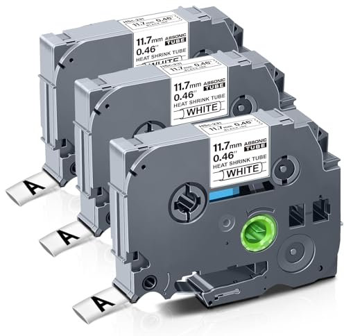 Absonic 3er-Pack kompatibles Schrumpfschlauch-Etikettenband Ersatz für Brother Hse231 Hse-231 Hs231 Hs-231 11,7 mm Schwarz auf Weiß Hse Etikettenband für P Touch PT-D220 PT-D210 PT-E300 PT-E500