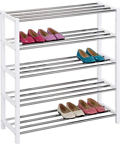 IDIMEX Schuhregal Dublin mit 5 Ablagen in weiß. Schuhaufbewahrung mit verchromten Ablagen. Modernes Design langlebig robust praktische Schuhablage