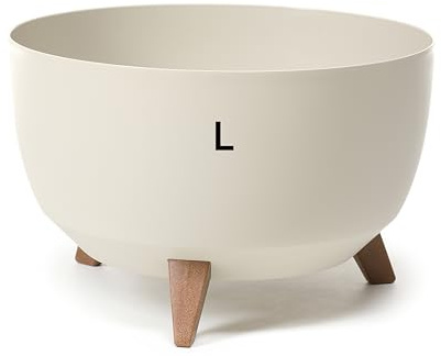 MELTOM Blumentopf mit Füßen Ø 40 cm Creme Übertopf mit Drainageboden | Kunststoff matt, Füße in Holzoptik, Höhe 25 cm, Standfläche Ø 25,5 cm, fester Zwischenboden, Gummistopfen zum Ablassen