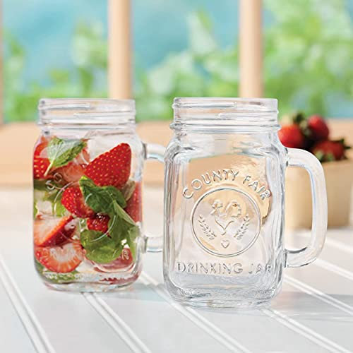 PIQIUQIU Juego de 2 Vasos Mason Jar con Tapa, Mason Jars con Asas, Reutilizables, Vidrio, en Cocinas, Fiestas, 450ml/16oz