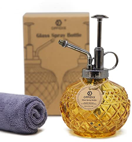 OFFIDIX Glas-Bewässerungssprühflasche, 300 ml, Pflanzen-Sprühnebel, Blumengießkanne mit Kunststoffoberseite, Glasspray, Gießkannen für kleine Pflanzen im Haus oder Büro (braun)