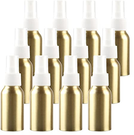 ZEOABSY 24 Piezas Pequeño 50ml Spray de Aluminio Oro Botella de Spray Vacía con Pulverizador Blanco de Niebla Fina Atomizador para Perfume Aromaterapia Agua Líquidos Tamaño de Viaje, Embudo