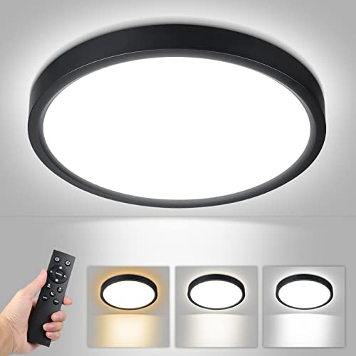 Smanu LED Deckenleuchte Dimmbar mit Fernbedienung, 18W 1500LM,3000K-6000K Einstellbar Flach Deckenlampe Panel Rund für Badezimmer,Schlafzimmer,Wohnzimmer,Küche,Keller, Balkon,Ø22cm,Schwarz