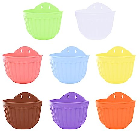 YARNOW 8pcs Hanging Plant Pot Balcony Hanging Pots Plastic Wall Planters Fence Plant Container with Hook for Indoor Outdoor Decoration