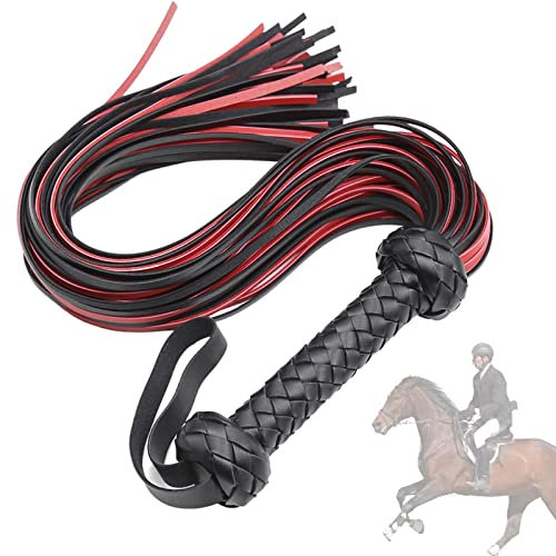 ZCSXK 5 Frusta con Nappa in | Frusta da Equitazione equestre con Manico in Pelle PU | per frustino da Cavallo Nero e Rosso Strumento di addestramento Cosplay per Feste