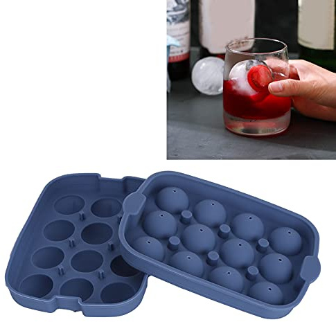Silicone rond bricolage glaçons plateau moule boule de glace fabricant moule pour maison congélateur Bar fête Cocktail utilisation(Bleu marine 12 boules 30mm)