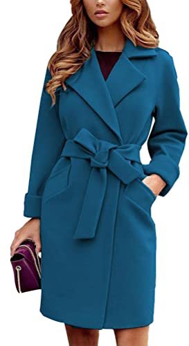 shownicer Cappotto da Donna Elegante Cappotto con Slim Fit Cintura Bavero Capispalla Manica Lungo Tinta Unita Caldo Lungo in Lana Trenchcoat Autunnale Invernale