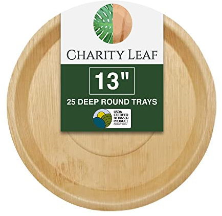 Charity Leaf Bandejas redondas desechables de hoja de palma de 13 pulgadas de profundidad (25 piezas) platos para servir como bambú, tablas desechables, vajilla ecológica para bodas, catering, eventos