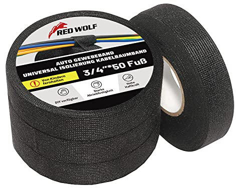 RED WOLF Isolierband Auto Kabelbaumband Selbstklebendes Mehrzweckfilzband Hochtemperaturbeständige Geräuschdämpfung Gewebeband für Kfz Haushalt Elektrische Kabel Stoffband 4 Stück 15 m x 19 mm