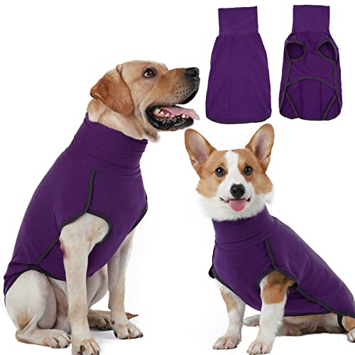 Hjyokuso Hundepullover aus Fleece, warmer und leichter Pullover, Pyjama, Mantel, für Herbst und Winter, kaltes Wetter, Welpenkleidung für kleine, mittelgroße und große Hunde (Lila, L)