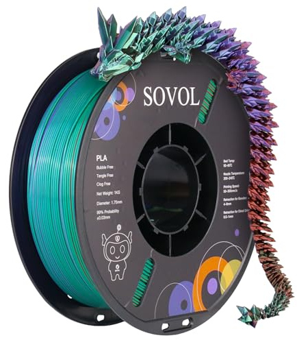 Sovol PLA Filament Silk Tri Color Co-Extrusion 1.75mm, 3D Printer Filament 1kg/ 2.2lbs, Shiny Silk Bronze Purple Green 3 in 1 Coextrusion PLA Material +/-0.03mm