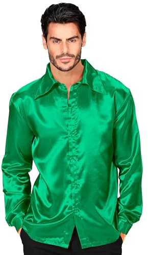 W WIDMANN MILANO Party Fashion - Chemise en satin pour hommes, années 70 Disco Fever, Style rétro, Schlagermove, Party Shirt