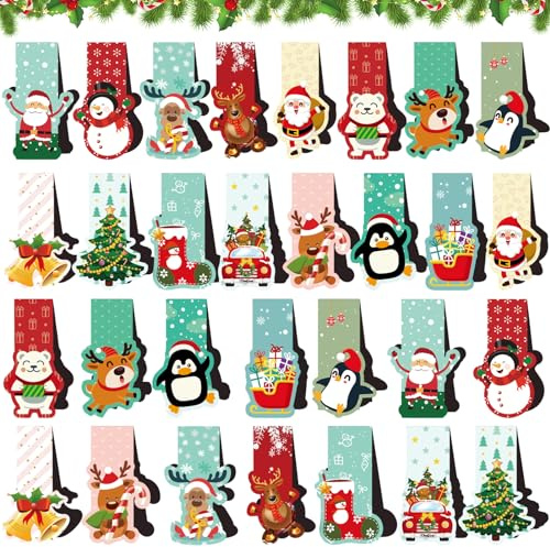 Shinybox Segnalibri di Natale, 30 Pezzi Segnalibri Magnetici a Colori, Santa Pupazzo di Neve Renna Albero Disegno Segnalibri, Segnalibri Magnetici Bambini, Segnalibro Personalizzato