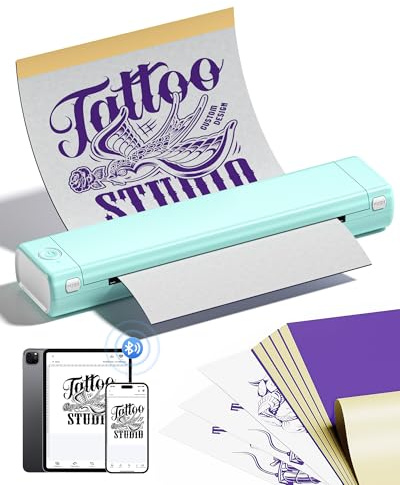 Itari M08F Tattoo Drucker, Thermodrucker Tattoo für A4 Papier mit 10pcs Tattoo Papier, Tattoo Printer Tattoo Stencil Drucker Bluetooth mit IPad & Phone & PC, Grün