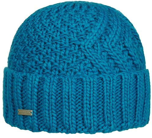 Seeberger Salvirola Umschlagmütze Strickmütze Beanie Damenmütze Wintermütze Damen - mit Umschlag, Futter Winter Herbst-Winter - One Size blau