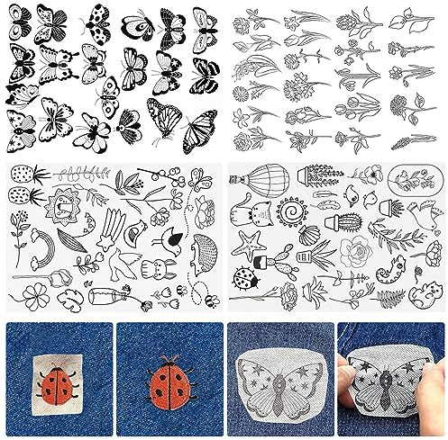 Qivine 100 Stück Stickvorlagen Wasserlösliche 4 Blatt Selbstklebend Stickvlies Stabilisator Stickbilder Kleine Käfer Stickaufkleber für DIY Stickerei Handnähen Kleidung Taschen