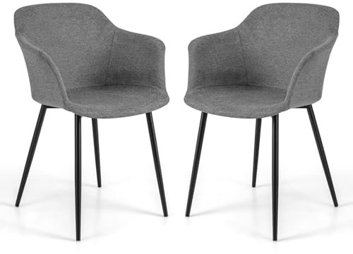 GiantexUK Dining Chairs Set of 2, Upholstered Kitchen Chairs with Backrest, Metal Legs & Non-Slip Foot Pads, Breakfast Side Chairs Seating for Home Dining Living Room Lounge (Grey)