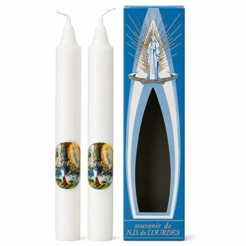 Set mit 2 Kerzen des Erscheinens von Lourdes, 18 cm – Kerze und dekorative Kerze – Christlicher Kult aus pflanzlichem Wachs