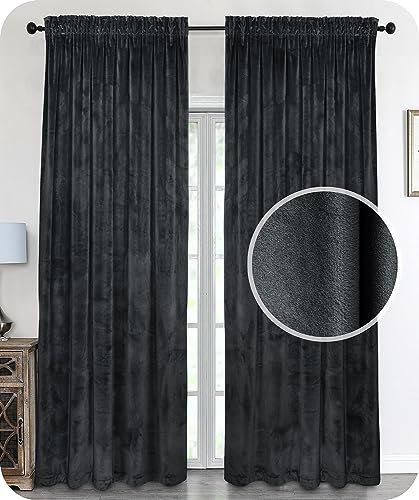 BEAUTEX Samt Vorhang Kräuselband U-Band Gardine Velvet abdunkelnd und Blickdicht, 300x245 cm (Breite 300 cm, Höhe 245 cm, Dunkelgrau)