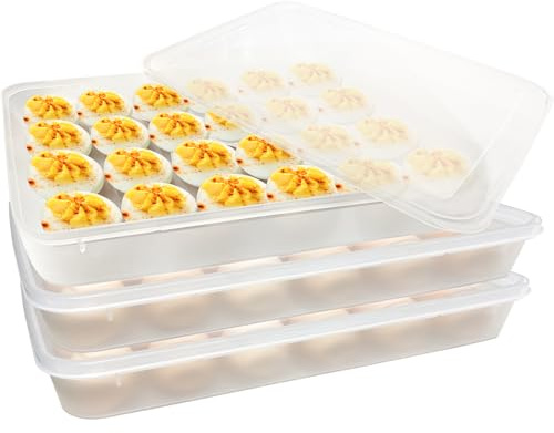 Galnim Paquete de 3 bandejas para huevos, recipientes rellenos con tapa, portador de huevos, bandejas portátiles para refrigerador