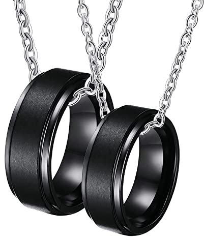 Gualiy Pärchen Kette Gravur, Wolfram Halskette Herren Schwarz Gebürstet Ring 8mm Paar Anhänger Damen 54 + Herren 62