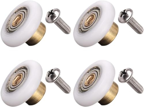 Clarmonde Lot de 4 roulements, roues de douche avec vis, rouleau pour porte coulissante, roulettes, roulements, pour portes coulissantes, blanc, 19 mm