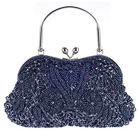 Rockreyoa Damen Clutch Abendtasche mit Perlen Vintage Floral Handtasche Luxury Schultertasche Klein Tasche Pailletten Brauttasche für Hochzeit Geburtstag Bankett Abschlussball Party Violett