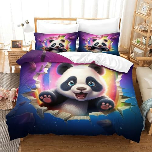 Panda Copripiumino Da 3 Pezzi,set Di Biancheria Da Letto Con Stampati in 3D,federe,cerniera Nascosta,Piccolo panda carino Copripiumino Sportivo in Microfibra Facile Da Pulire Super re（260x220cm）