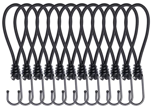 JunGG Expander mit Haken 12-er Pack 20cm | Spanngummi mit Haken Schwarz | Planenspanner mit Haken Gummispanner für Plane Netze Zelte Anhängerplane Banner