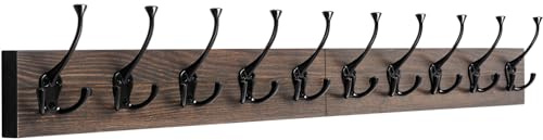 IBosins Wall Mounted Coat Rack with 10 Decorative Hooks, 34'' Long, Old Wood Color Coat Hanger, Rustic Coat Hooks Rail for Entryway Living Room Coat Scarf Bag Towel Hat