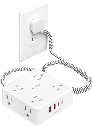 2 Prong Power Strip, WRXDMC 2 Prong to 3 Prong Outlet Adapter, 1400J Two Prong Surge Protector, 5ft Braided Extension Cord with Thin Flat Polarized Plug, 8 AC&4 USB, Wall Mountable for Old House