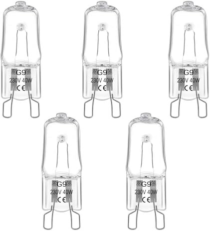 Blakapoo Ampoule de Four Halogène G9 40W 300 Degrés, 230V, Ampoule Halogène Dimmable Blanc Chaud 2800K, 480LM, G9 Lampes halogènes pour Four, Micro-Ondes, Plafonnier, Eclairage D'armoire, Lot de 5