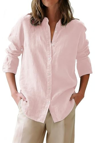 siliteelon Button Down Shirts for Women Oxford Shirt Cotton Dress Shirts Collared Long Sleeve Wrinkle Free Blouse Tops-Light Pink S