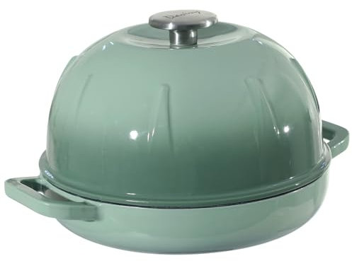 Davivy Horno holandés de 10 pulgadas para hornear pan de masa madre, sartén de pan de hierro fundido con tapa, sartén holandesa de masa madre para el hogar, color verde claro