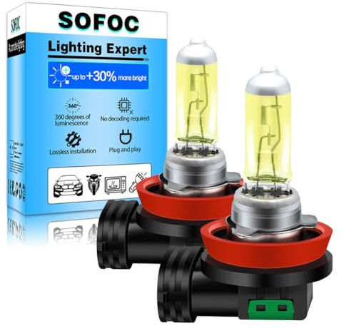 SOFOC H11 12V 55W Halogen Bulb 1800+LM Yellow Fog Light Headlight & Low Beam Light Replacement Single Filament PGJ19-2 2Stk