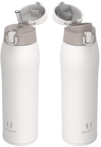 Super Sparrow Isolerad vattenflaska – Resemugg – 950 ml – Rostfri vattenflaska – BPA-fri – Läckagesäker metallflaska – Inkluderar 2 lock: sugrörslock & piplock