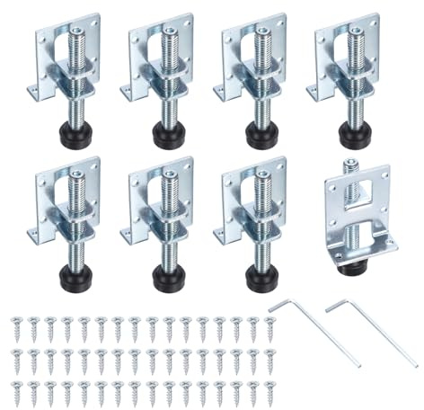 sourcing map 8Pack Adjustable Furniture Leveling Feet, 3.15 Heavy Duty Furniture Levelers Metal Mounting Brackets for Workbench Cabinet Wardrobe, Silver