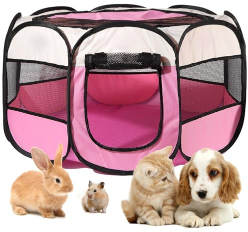 MeYuxg Welpenauslauf 91x91x58cm, Haustier Hundezaun, Tragbarer Laufstall für Innen- und Außenbereich, Hundegehege Katzengehege, Geeignet für Hunde, Katzen und Kleintiere, Rosa