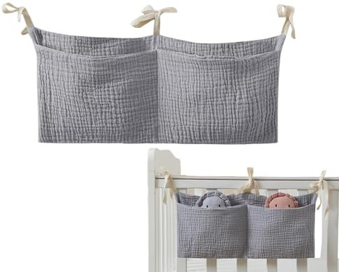 Niktule Babybetttasche, Babybett-Aufbewahrungstasche | Tragbare Nachttischtasche für das Kinderzimmer, Windel- und Kinderbett-Organizer - Organisationstasche aus Baumwolle mit 2 Taschen, vielseitig