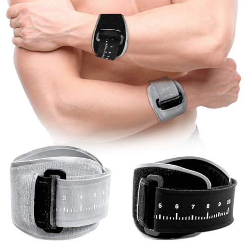 Frstem 2 Pack Tennisarm Bandage, Ellenbogenbandage für Verschiedene Sportarten mit 4,8 mm Atmungspolster & verstellbarem Klettverschluss (22-32 cm) Schwarz und Grau