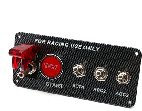 12v 40A Racing Car Kit di Accensione, Switch Pannello in Fibra di Carbonio con 3 Pulsanti a Levetta, Universale in Metallo per Camion 'auto, Luci del Telaio Strobo Luce a Cupola