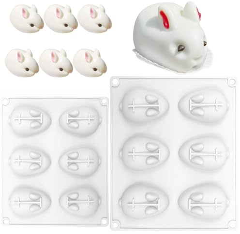Silikon Backform Kaninchen [2 Stück Set], Ostern Kaninchen Form Silikon Backform für 3D Mousse-Kuchen & Schokolade – BPA-Frei, 3D Hasen Antihaftend Puddingform für Festliche Desserts