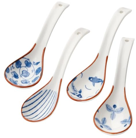NIDHFG 4 Pieces Of Retro Soup Spoon, Ceramic Spoon, Ramen Spoon, Durable Tableware, Kitchen Supplies.